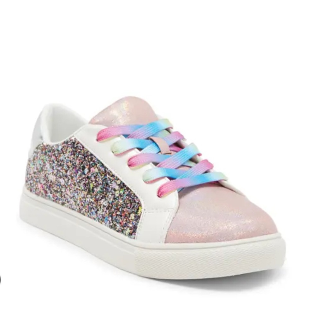 Steve Madden Girls' Ricky Sneaker - Silver and Pink Glitter NEW